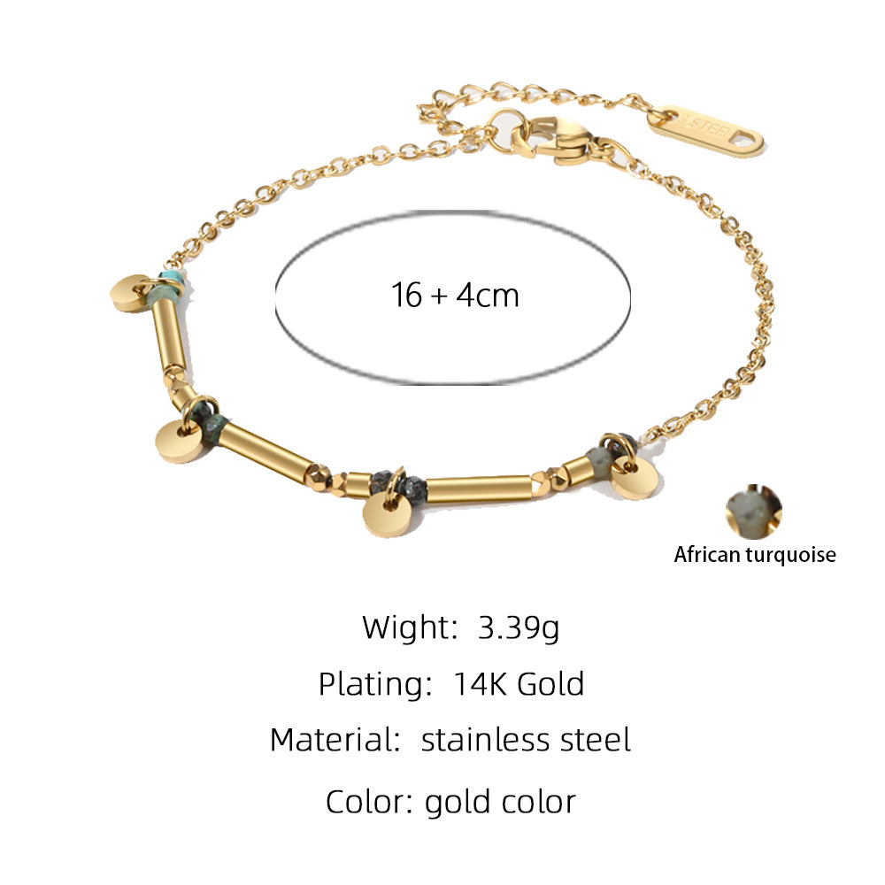 Wholesale Natural stone titanium steel French retro light luxury stacking African turquoise bracelet